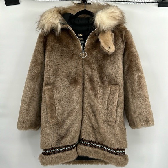 Vintage Stearns Faux Fur Coat Women's Small Brown‎ Parka Eskimo 70's